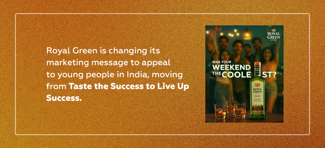 Royal Green is changing its marketing message to appeal to young people in India, moving from Taste the Success to Live Up Success Product Image