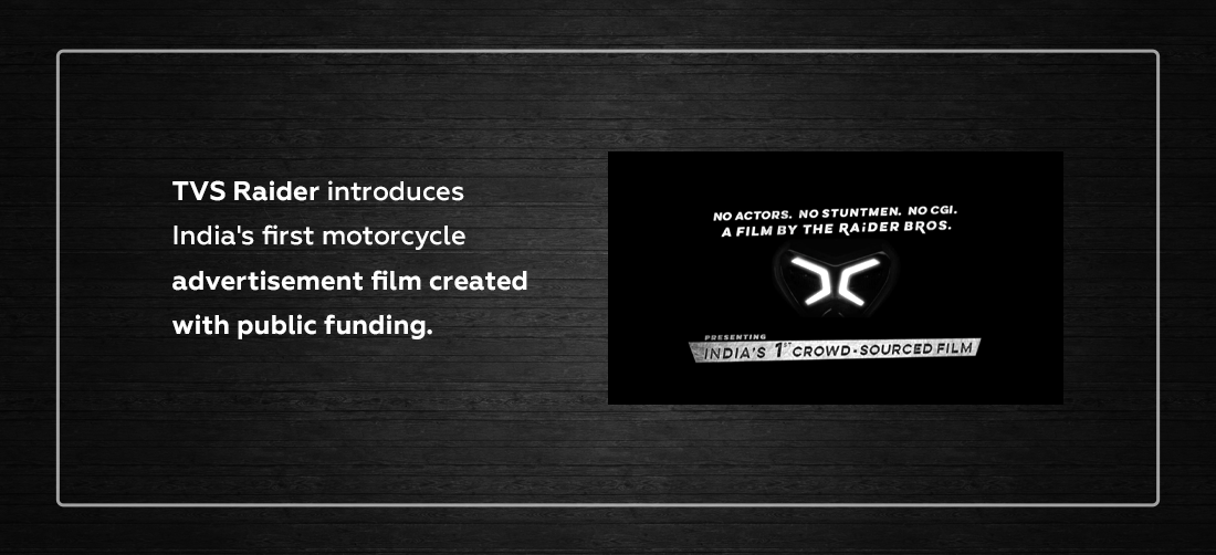 TVS Raider introduces India's first motorcycle advertisement film created with public funding. Product Image